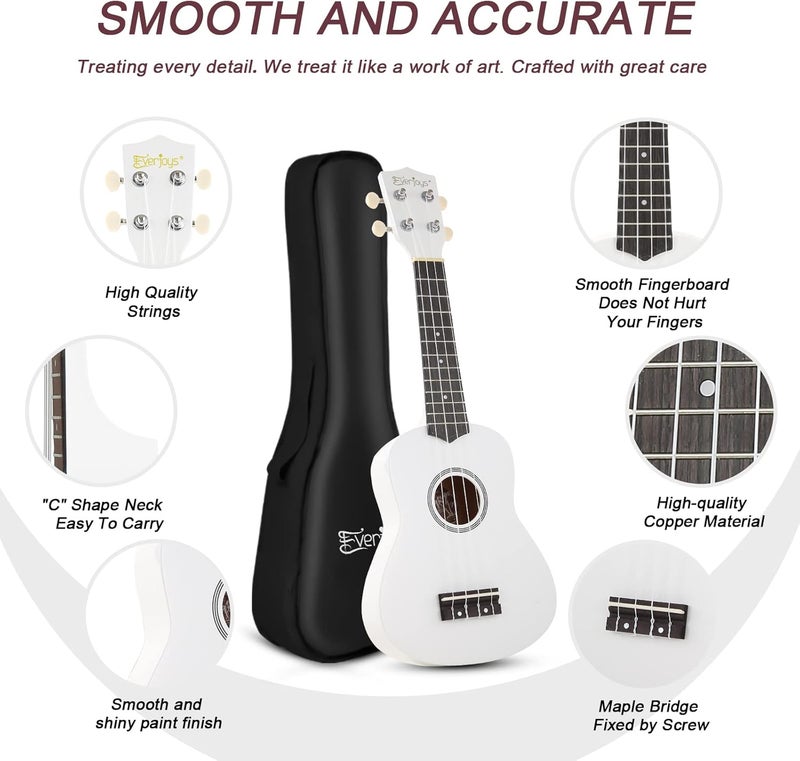 Everjoys Soprano Ukulele Beginner Kit for Adult w/Free Online Lesson 21 Inch Ukelele Gig Bag Strap String Tuner Pick Polishing Cloth, Rainbow Series Ukalalee - Image 2